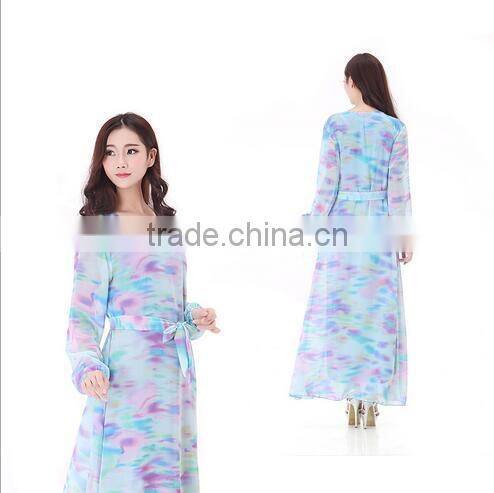 2015 Fahion Long Sleeve Chiffon Kaftan Abya Dresses