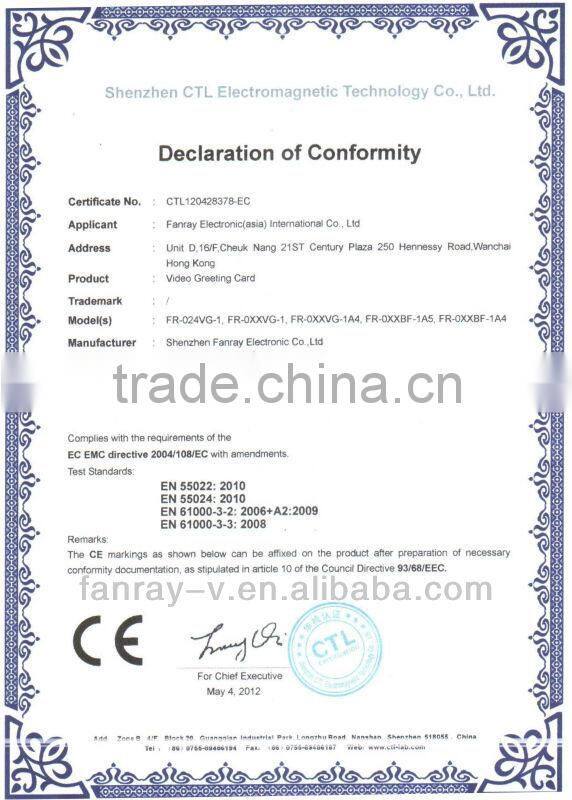 High quality 4.3 inch TFT color screen business video card video book video brochure with 1400mAh built-in battery