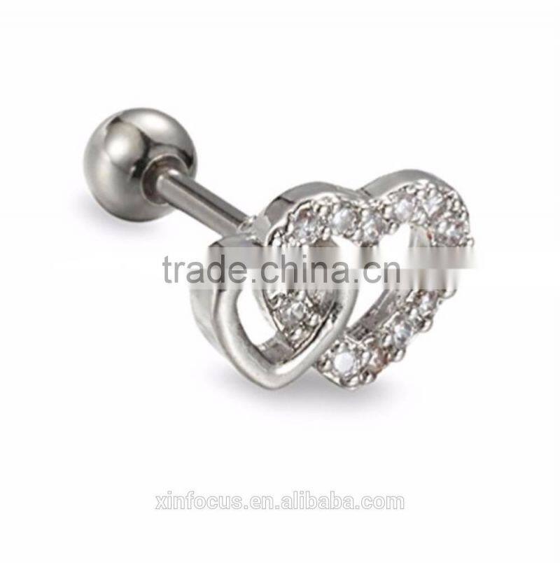 CZ Heart Tragus Helix Labret Cartilage