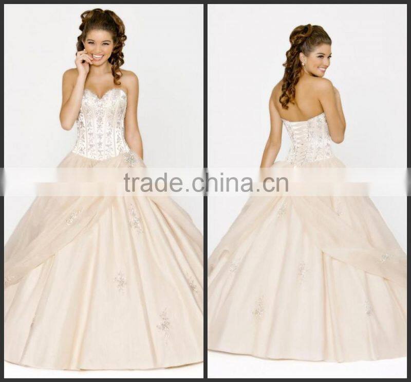 New Design Sweetheart Floor Length Applique Champagne Stain Quinceanera Dress HAQ-004