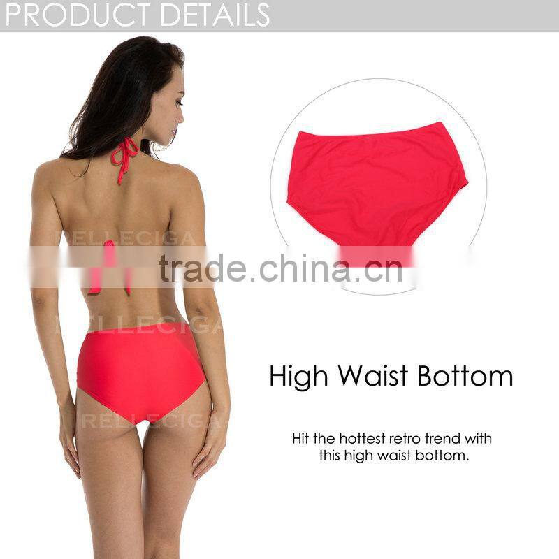 RELLECIGA 2016 Watermelon Red Push-up Halter Bikini with High Waist Bottom