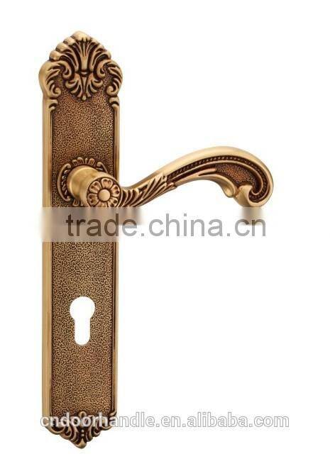 China Brass door handles 250-270mm long plate with 8545 lock body and brass cylinder