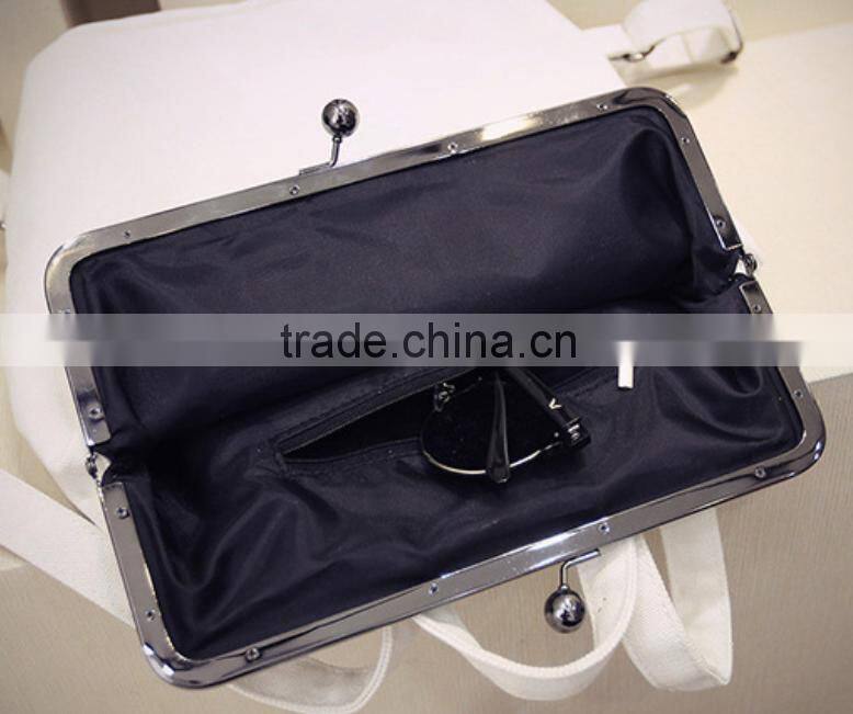 2016 new design backpack fashion lady's tote bag canvas backpack with kiss buckle