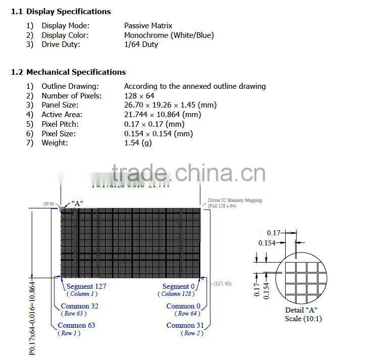 0.96 inch Oled 128 * 64 yellow blue highlight industry preferred screen manufacturers selling