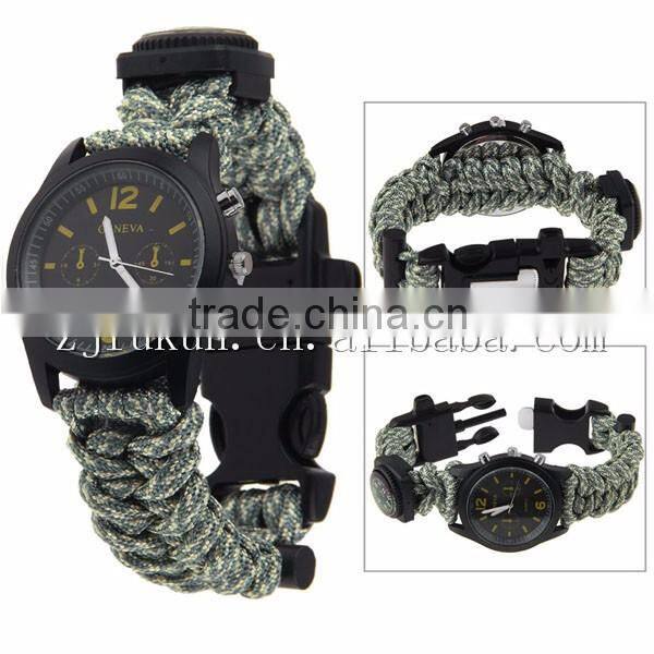 Handmade paracord polyester watch fashion paracord watch with compassm flint whistle