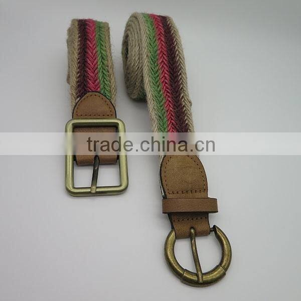 Fashion mixed colors rope fabric belt with square buckle for women