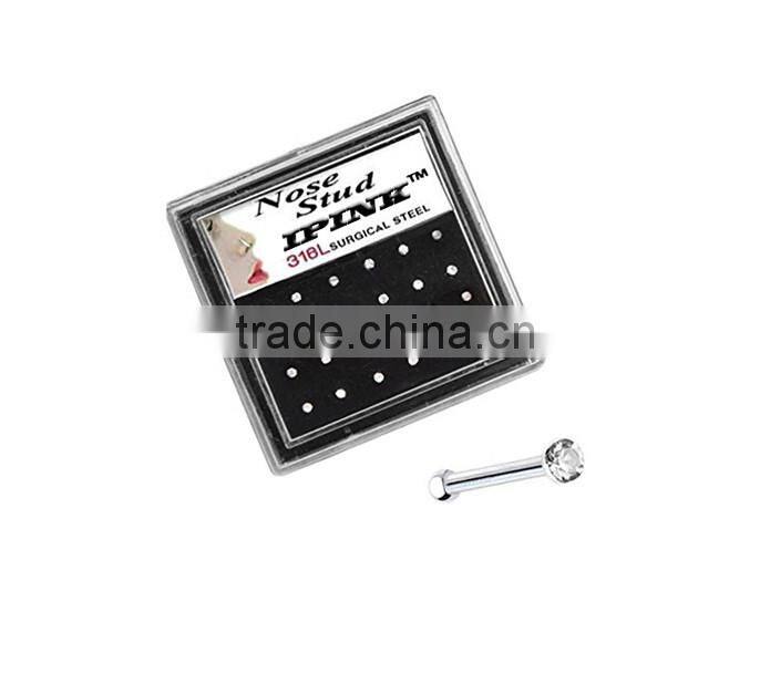 24 PCS Multi Color Gems 20G Steel Nose Bone/Nose Stud/Nose Ring in Case.