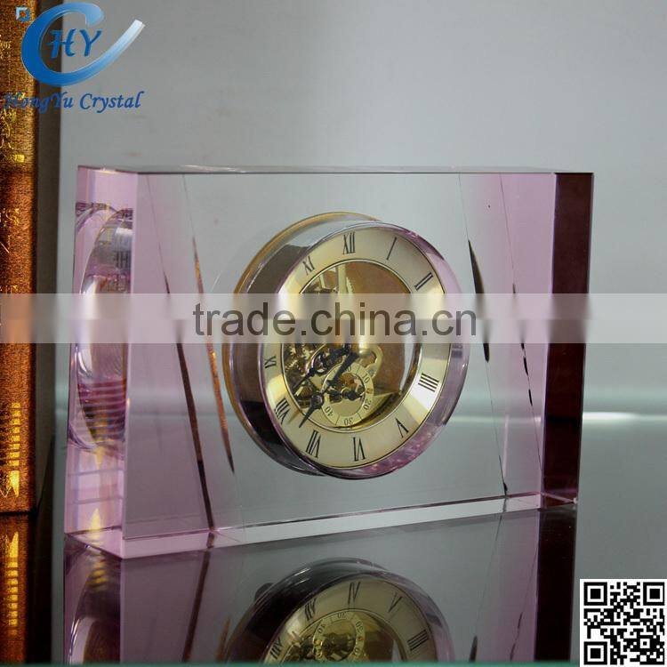 pink clear good quality wholesale crystal desk clock for wedding favor