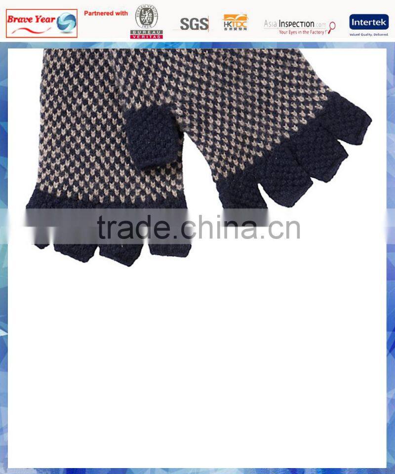 bird eyes knitted half finger men winter gloves