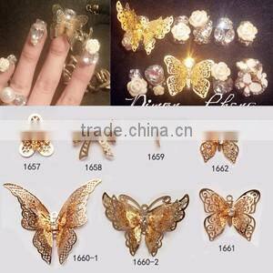 3D Nail Art Rhinestone Decorations White & Pink Colors Crown Bowknot & Love pattern