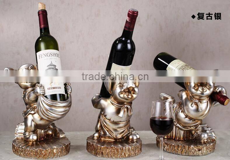 customized resin decorative animal pig WINE BOTTLE HOLDER