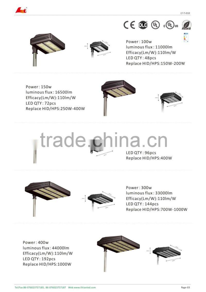 best selling premium CE ROHS FCC UL DLC cetification 36000lm outdoor lighting 300w led packing lot street light