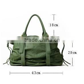 Green genuine leather handle bag travel kit bag customised women tote bag