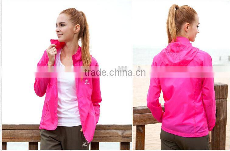 Professional Manufacturer Of Woman Zipper Fly Hooded Breathable Waterproof Windproof Sun-protective Jacket 20D Nylon