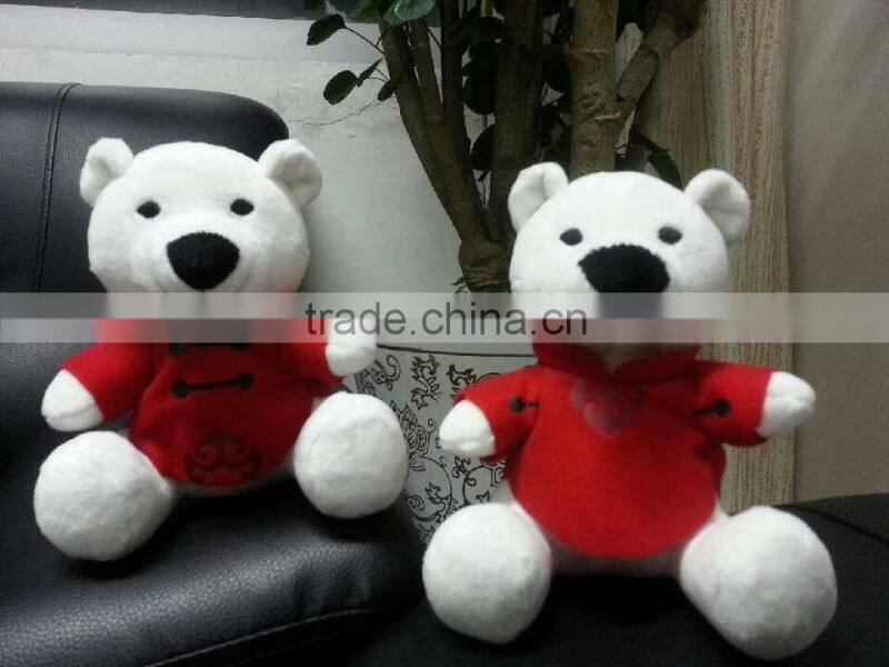 Customize 9 Inch soft stuffed animal plush toy white polar bear with red cloths