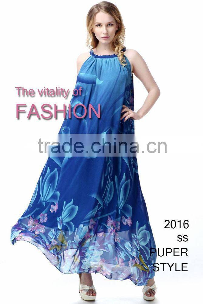 Wish sey sleeveless dress elegant swing printed beach Bohemia code