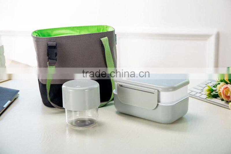lunch box set, including plastic lunch box, plastic go cup and insulated cooler bag