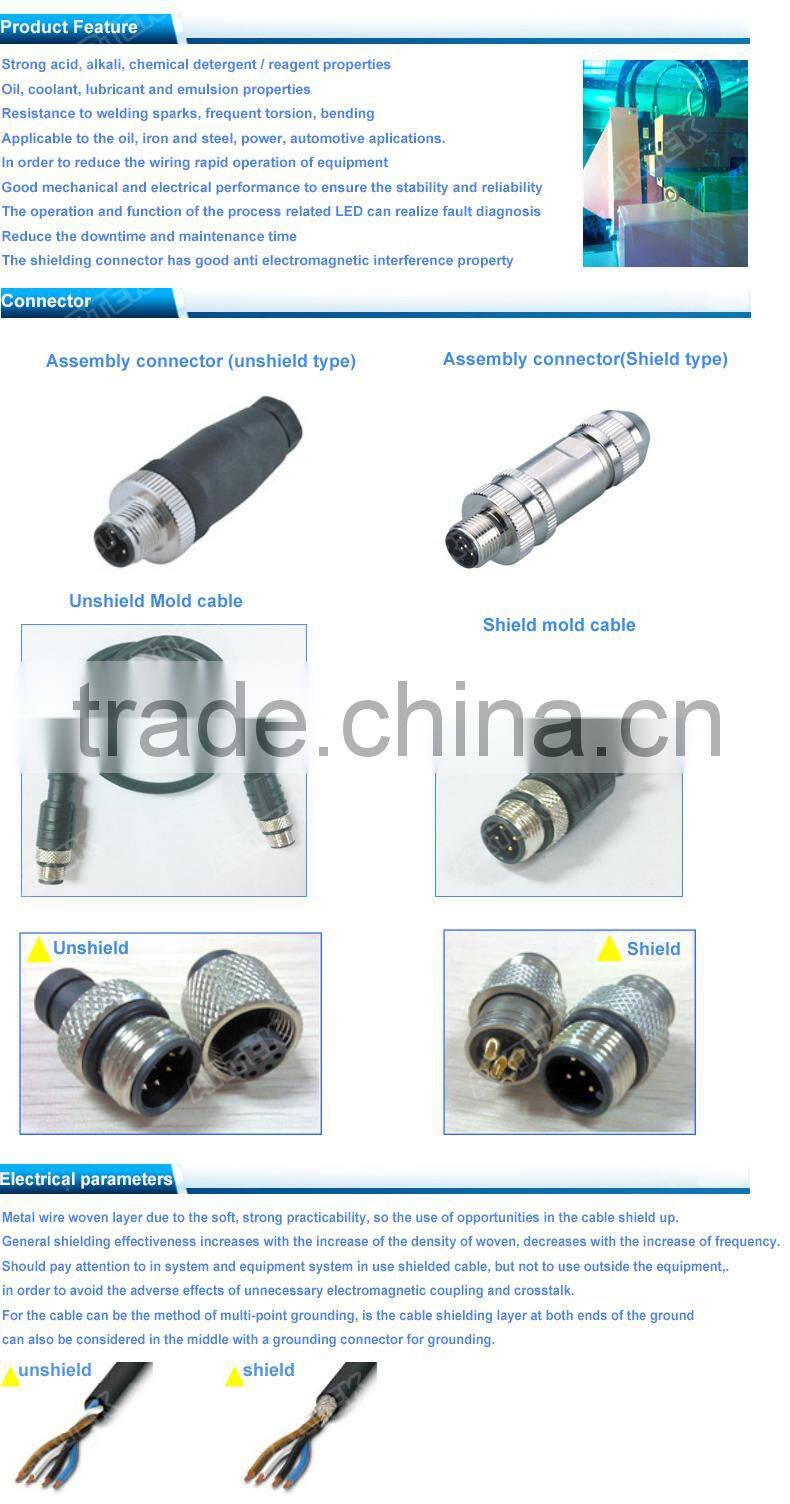 waterproof connector M8 4 pole assembly type waterproof head sensor waterproof connector