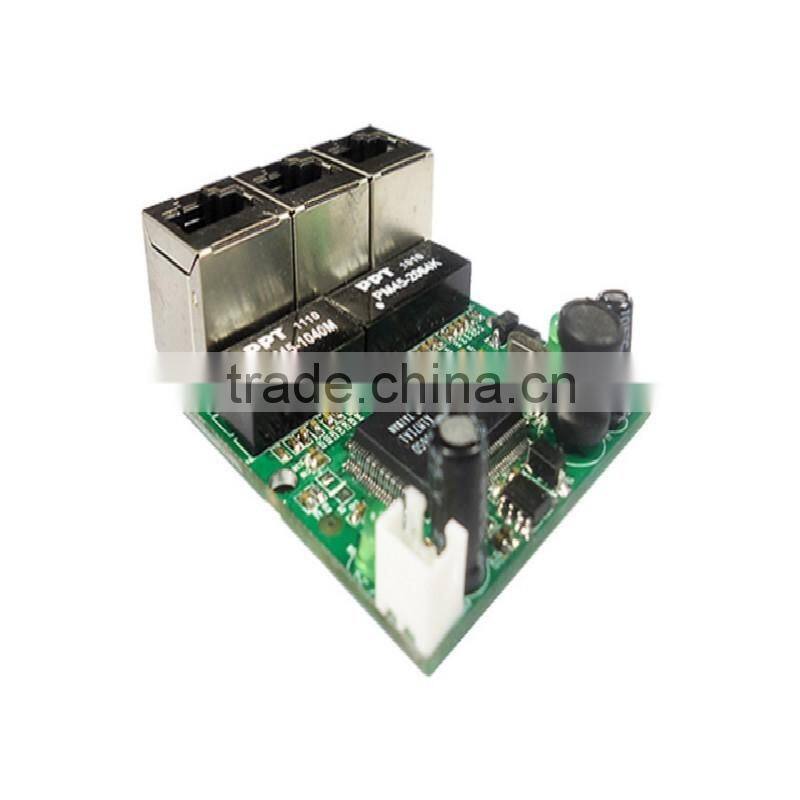 OEM 3 port 10/100mbps ethernet switch pcb module for system integration