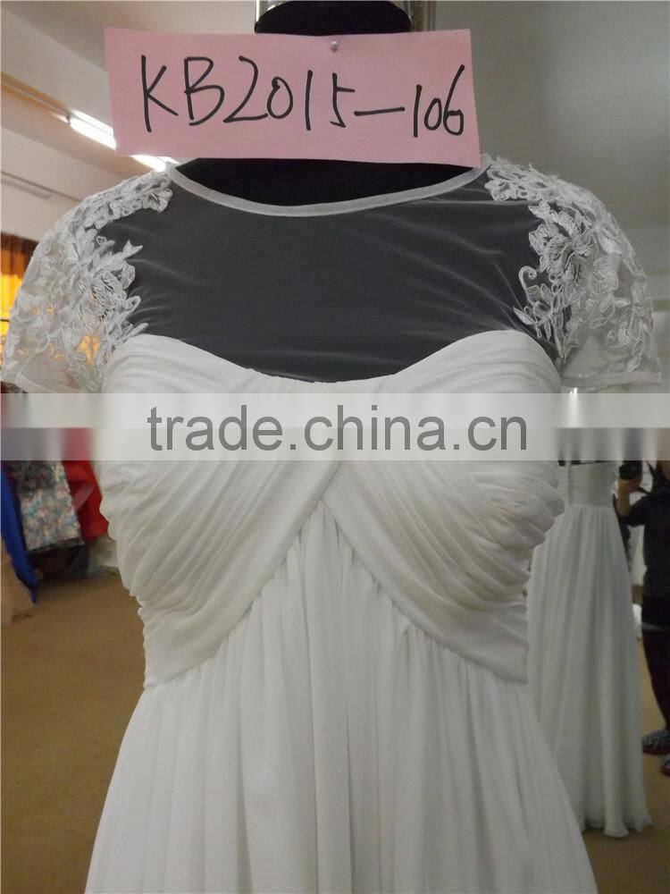 new arrival see-through scoop neckline chiffon wedding dress KB2015-106 Sexy High Neck Backless white Taffeta Lace Beaded dress