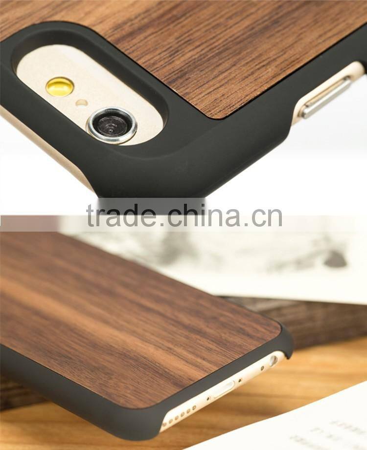 Hot selling PC Walnut Wood Mobile Phone Case 2 in 1 for Apple Iphone 6 plus