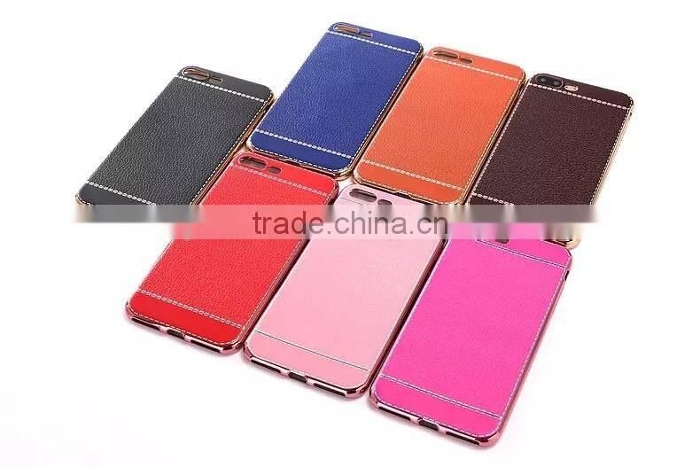 Litchi leather cover for iphone 7 plus, for iphone 7plus electroplate tpu case cover leather case