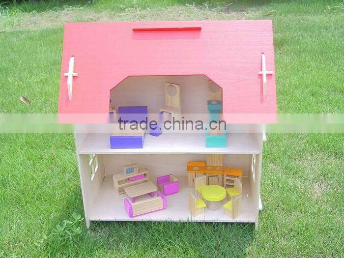 EN71 Wooden Doll House with Furnitures