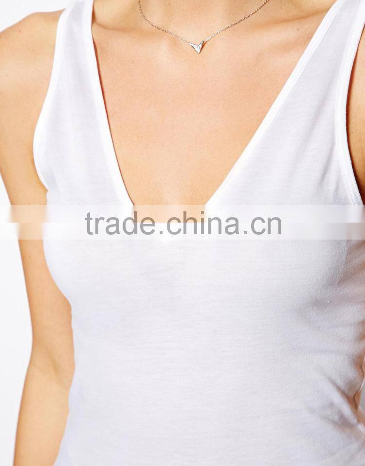bulk women clothing directly cheap wholesale plain white tank top with v neck and back