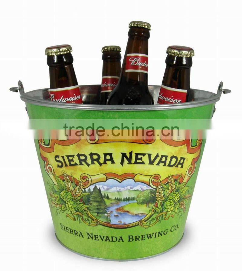 5L Galvanized Color with decal logo tin Ice Bucket