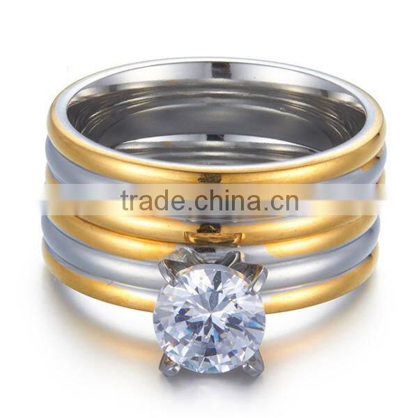 2016 fashion two tone fashion cz surgical stainless steel rings for lovers
