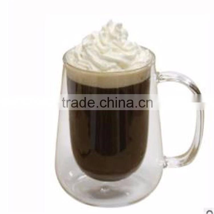 High quality Blowning Heat resistant Double wall borosilicate Ice-cream glass cup coffee cup and beer cup with handle ,in stock
