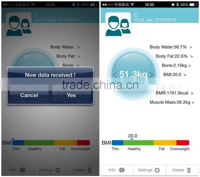 IOS and Andorid bluetooth 4.0 body fat scale