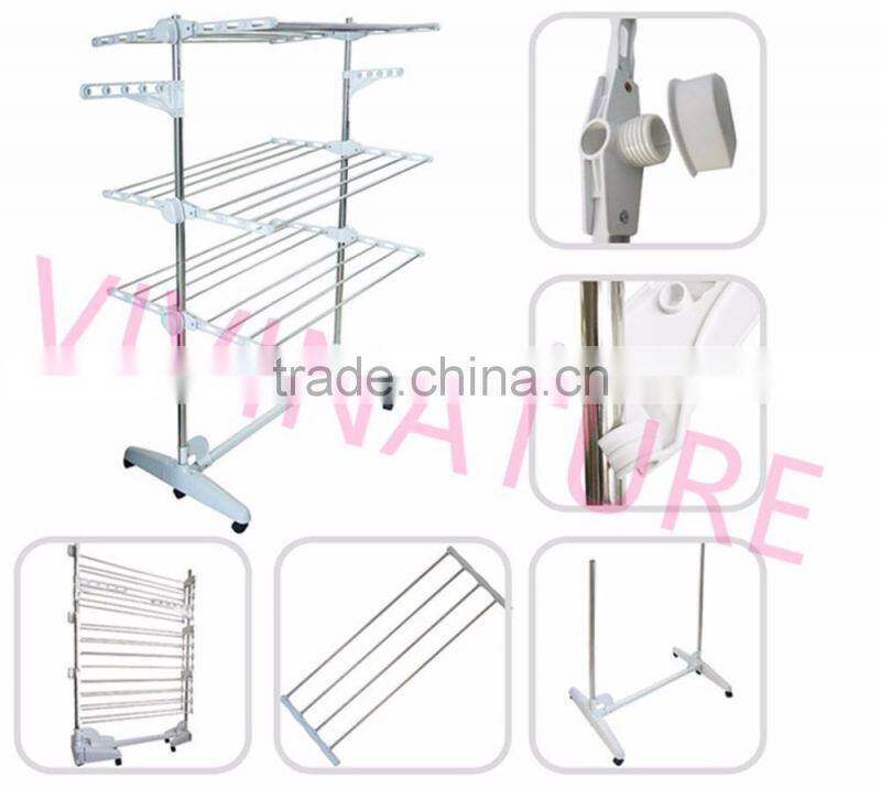 Clothes Airer Drying Rack Extra Large Deluxe 3 Tier Clothes Drying Rail (20M Hanging Space) White and Orange Folding hangers Fla