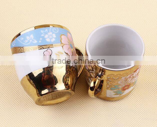250ml golden printing ceramic mug with handle