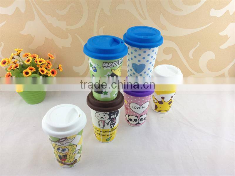ceramic mug cup with silicone lid with funny cartoon painted