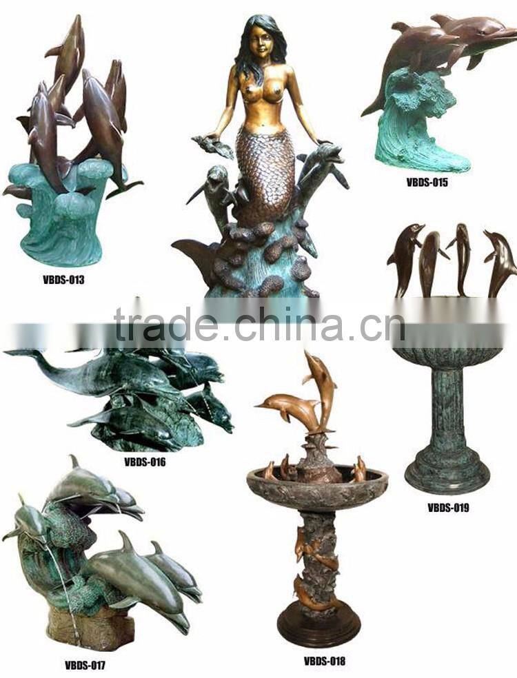 outdoor garden decoration metal bronze dolphin fountain sculpture