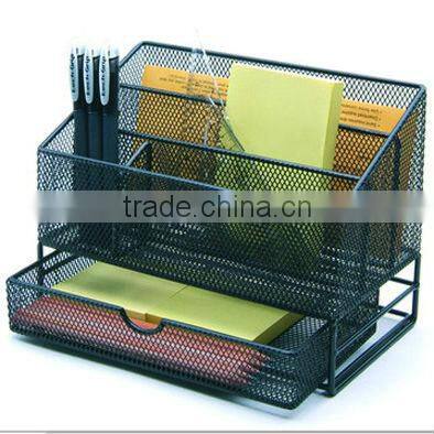 5 divided compartment silver metal mesh multifunction desk organizer