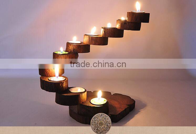 Handmade wood decoration vintage home decoration romantic solid wood candle holder for gift