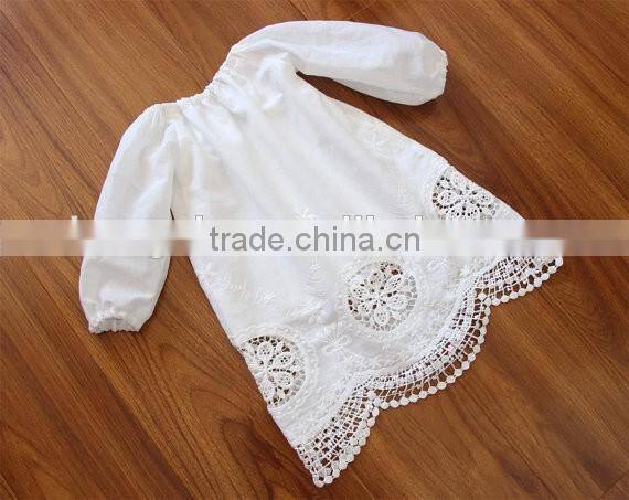 Embroidery Lace Ruffle Neck Long White Baby Girl Dress Gown Naming Ceremony Wedding Dress Children Frock Model HSR5905