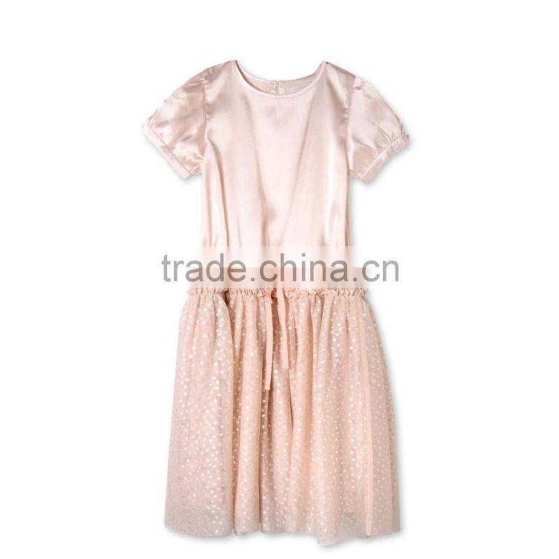 Peony Kids Party Frocks Designs Dress Gril Dresses With Silver Printed Polka Dots HSD5475