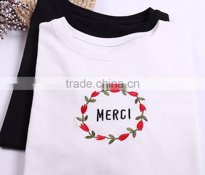 women's solid color embroidered t-shirt simple fashion t-shirt custom