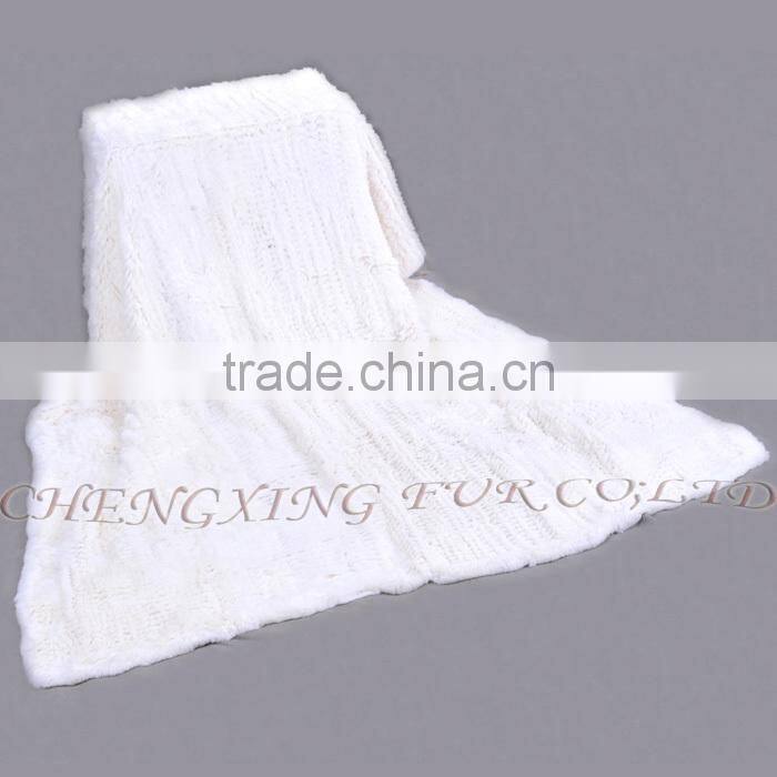 CX-D-95 European Fashion White Knitted Real Rex Rabbit Fur Blanket Area Rug For Living Room