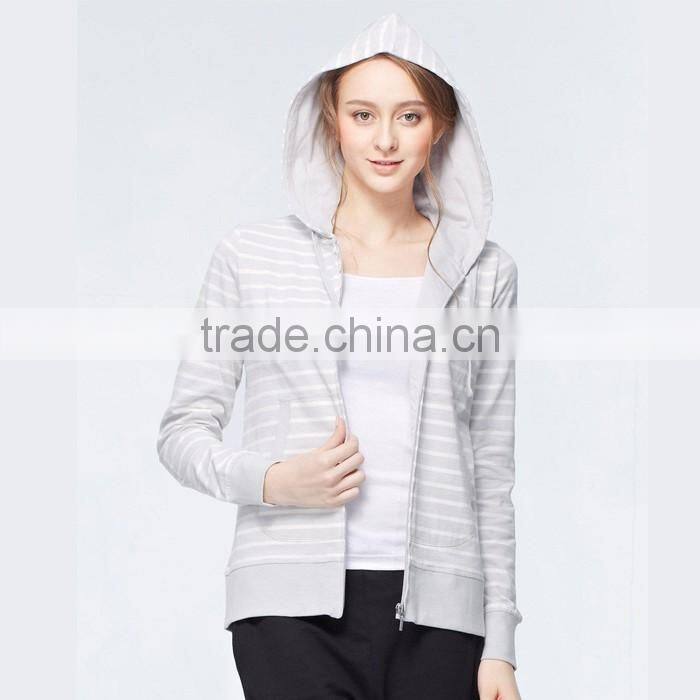 100% cotton long sleeve stripe zip hoodies