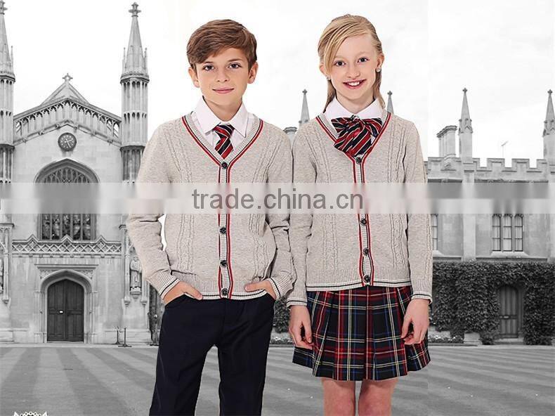 Latest grey custom unisex cardigan sweater school uniform design