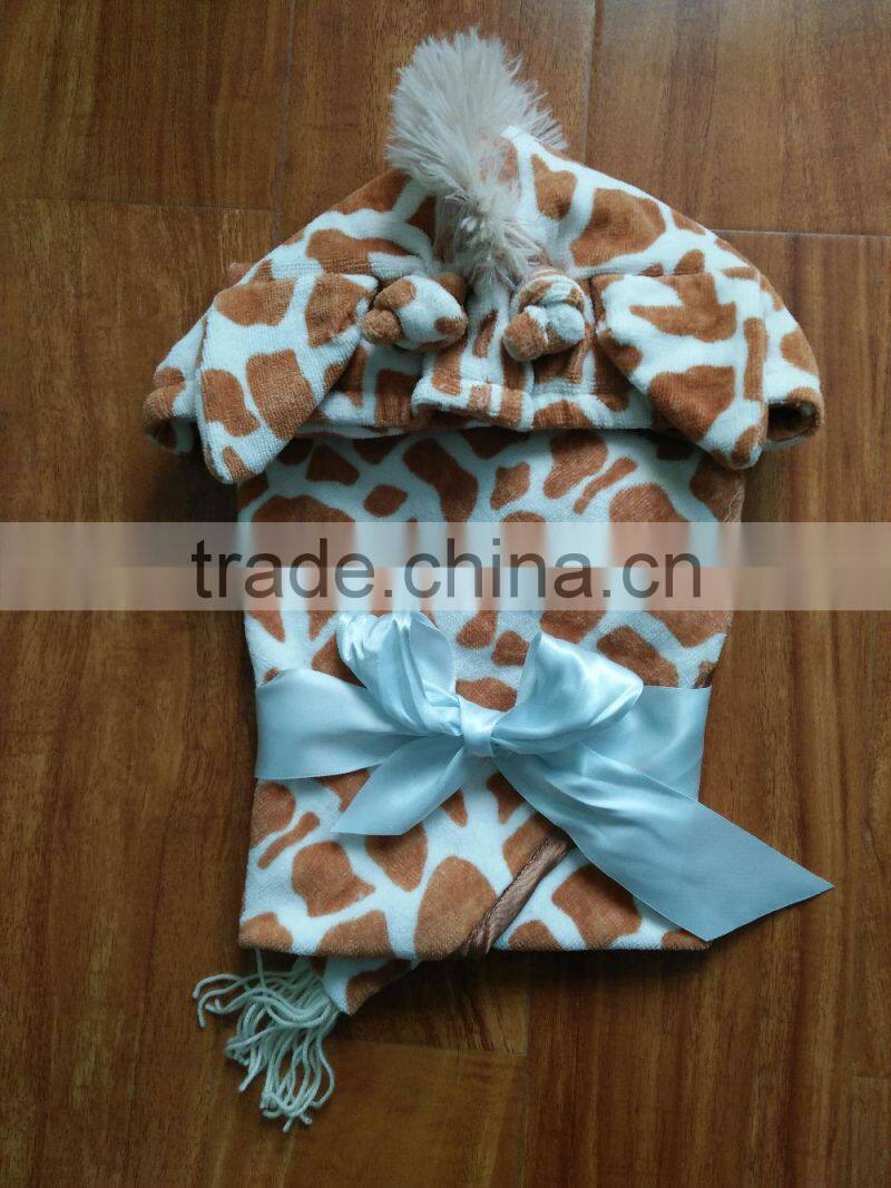Super soft cotton velour animal head plush baby blanket