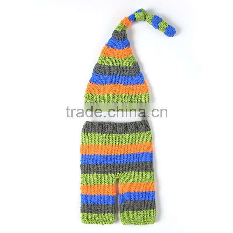 Wholesale rainbow stripe crochet baby photo prop outfit LBP20160218-28