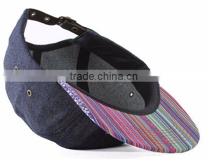 Leather patch make custom jean 5 panel strap back hat