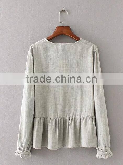 Runwaylover EY2365B New Fashion 2017 Ladies Deep V-Neck Embroidery Blouse