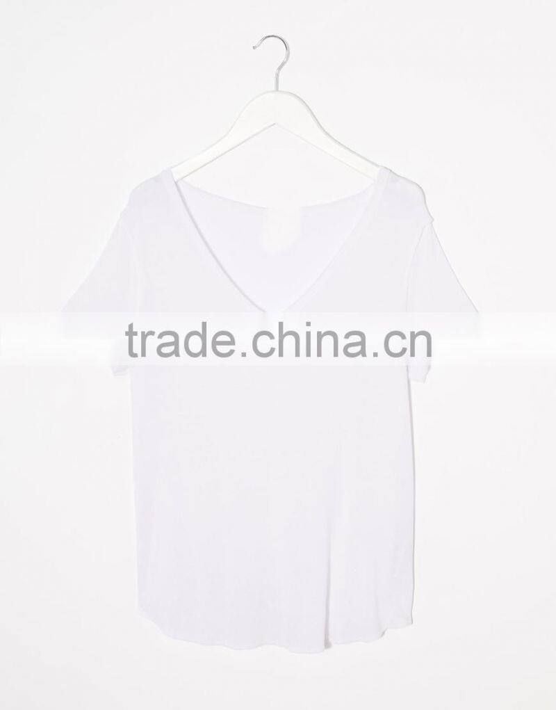 Relaxed fit V-neck soft-touch blank t-shirt knitted women t shirt