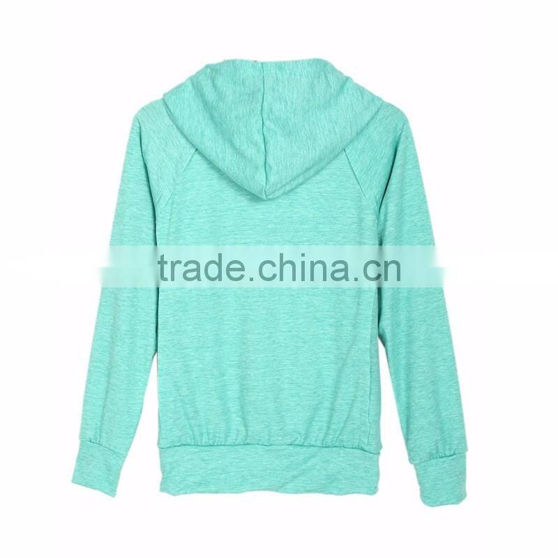 2017 High Quality Mint Green Pocket Front Drawstring Hoodie Women